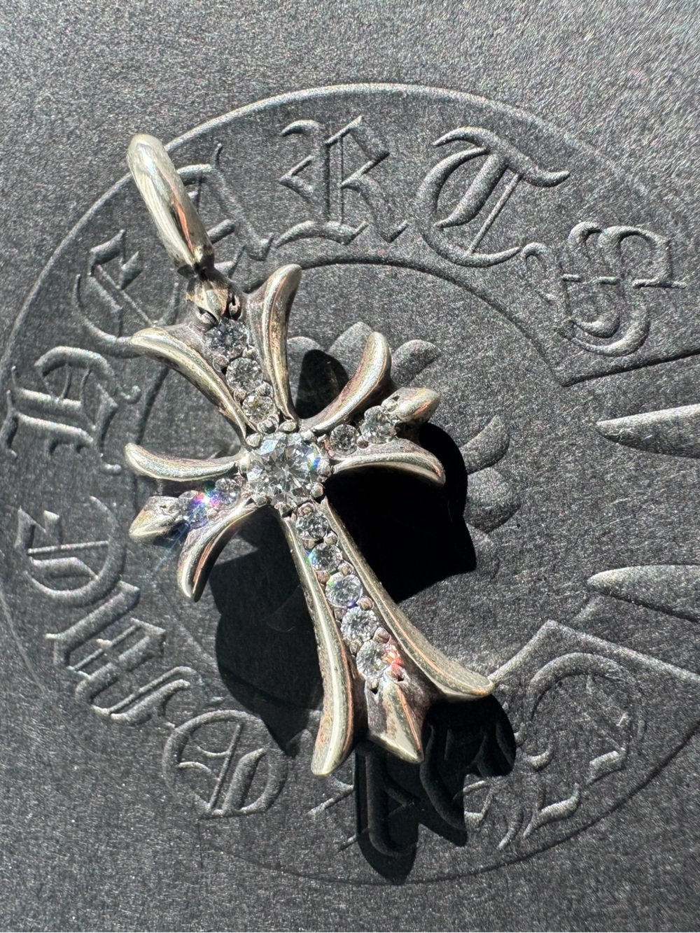 Authentic chrome hearts silver tiny cross with diamonds
